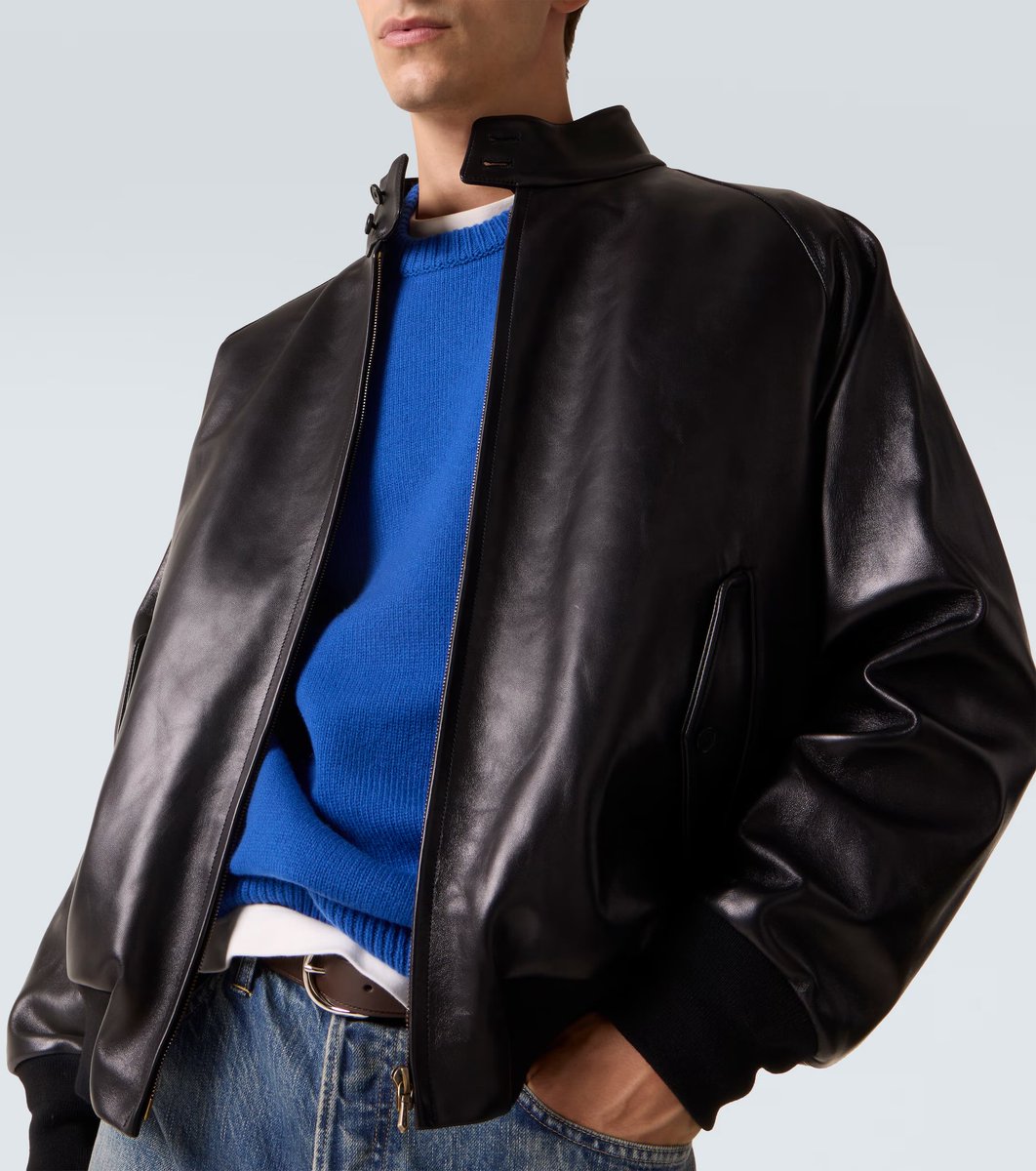 jakewoolf's tweet image. I remain skeptical of these types of Harrington Jacket collars, but if I was gonna wear one it’d be this leather version from A.Presse 

PS if you’ve got 6 grand I can hold let me know thanks