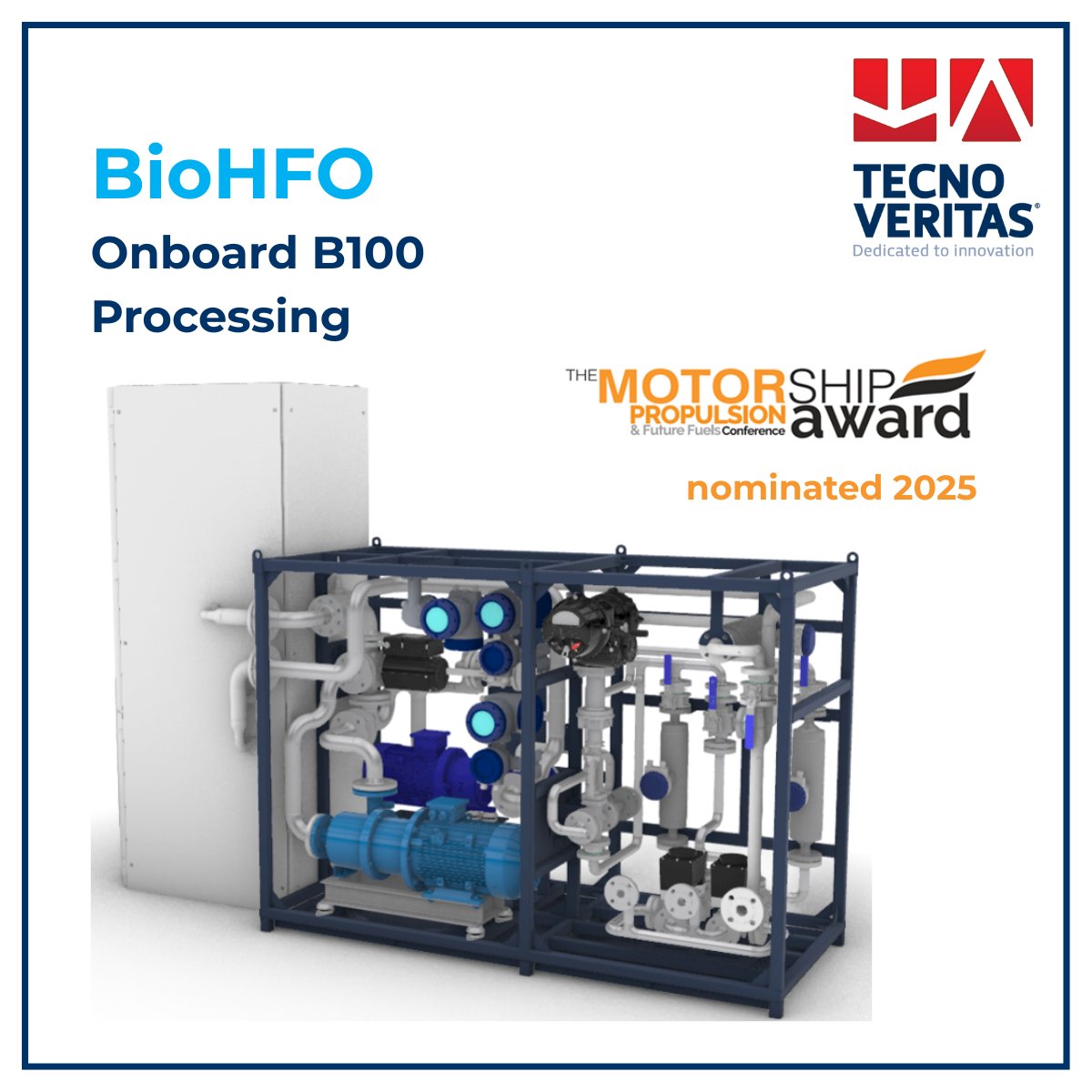 🏆 Tomorrow is the big day
<a href="/Tecnoveritas/">Tecnoveritas</a> is shortlisted for the Motorship Award 2025, with our #BioHFO technology in the running at the PFF Conference.
Up to 42% CO₂ reduction, lower ETS costs, better CII — and ready for existing vessels.
Proud moment for Portuguese engineering
