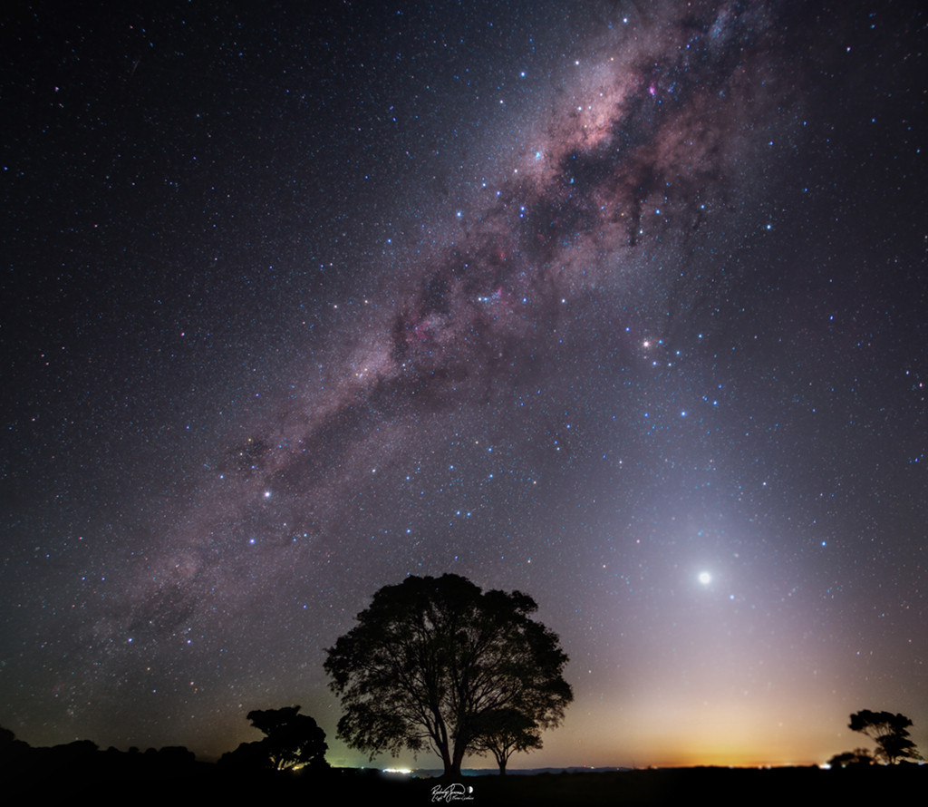 Nereide's tweet image. I discovered this photo while scrolling through APOD, and it stopped me cold.

Rodrigo Guerra’s extraordinary image captures three rare phenomena together:
- Venus at its maximum splendor
- intense zodiacal light
- a perfectly centered galactic bulge.

Taken 25 September 2021…