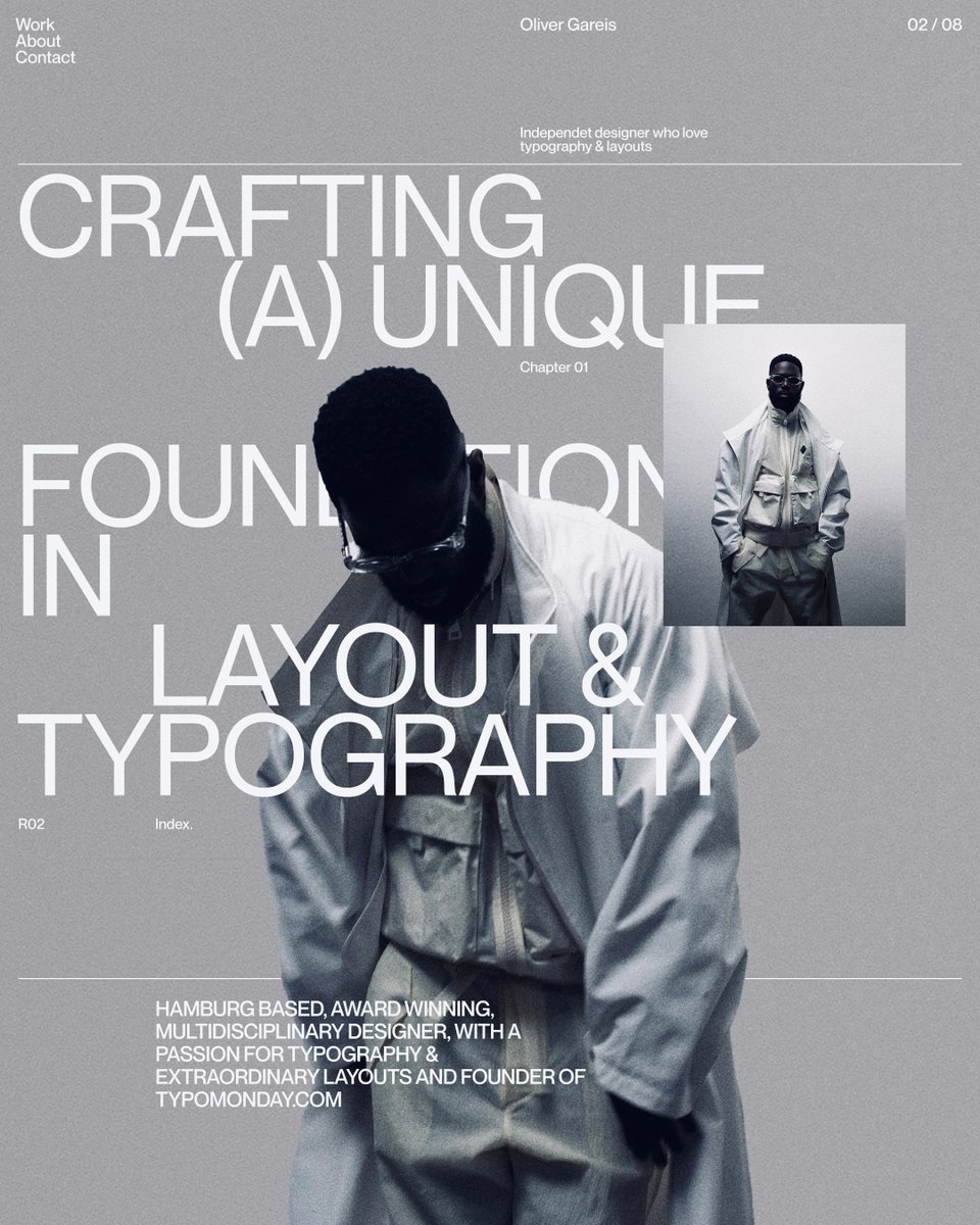 oliver_gareis's tweet image. I designed some editorial website layout explorations for my own design portfolio

↳ Master typography &amp;amp; layout - The foundation of timeless web design. Join 250+ designers inside my 13-hour online course typomonday.com/course 

#typography #design #daretoshare24