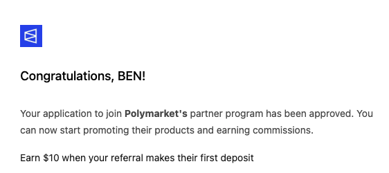 Blackswan_DeFi's tweet photo. I just got approved for the Polymarket Partner Program, and I have to say, it feels great. It all happened within 24 hours, which was a surprise since I know some people wait weeks.

If you want to follow the same path, here is how I personally did it.

First, make sure your Polymarket account is set up correctly. If you want to support me, my link is here → https://t.co/AAZ8a9q7M9

Then go straight to your settings and connect your X account. They want to know who you are and what kind of content you post.

From there, start being active. Share your bets, your thought process, your wins, and even your Ls. Show that you understand the platform and that you actually use it. This part matters more than people think.

Once you have a bit of content out, fill in the official application form → https://t.co/WcwWORy5vW

After that, you wait. Some people need one to three weeks. In my case, it happened within 24 hours, so there is definitely a bit of luck involved, but staying active helps a lot.

If this post helps you get accepted as well, then I am happy, because that was precisely the point.