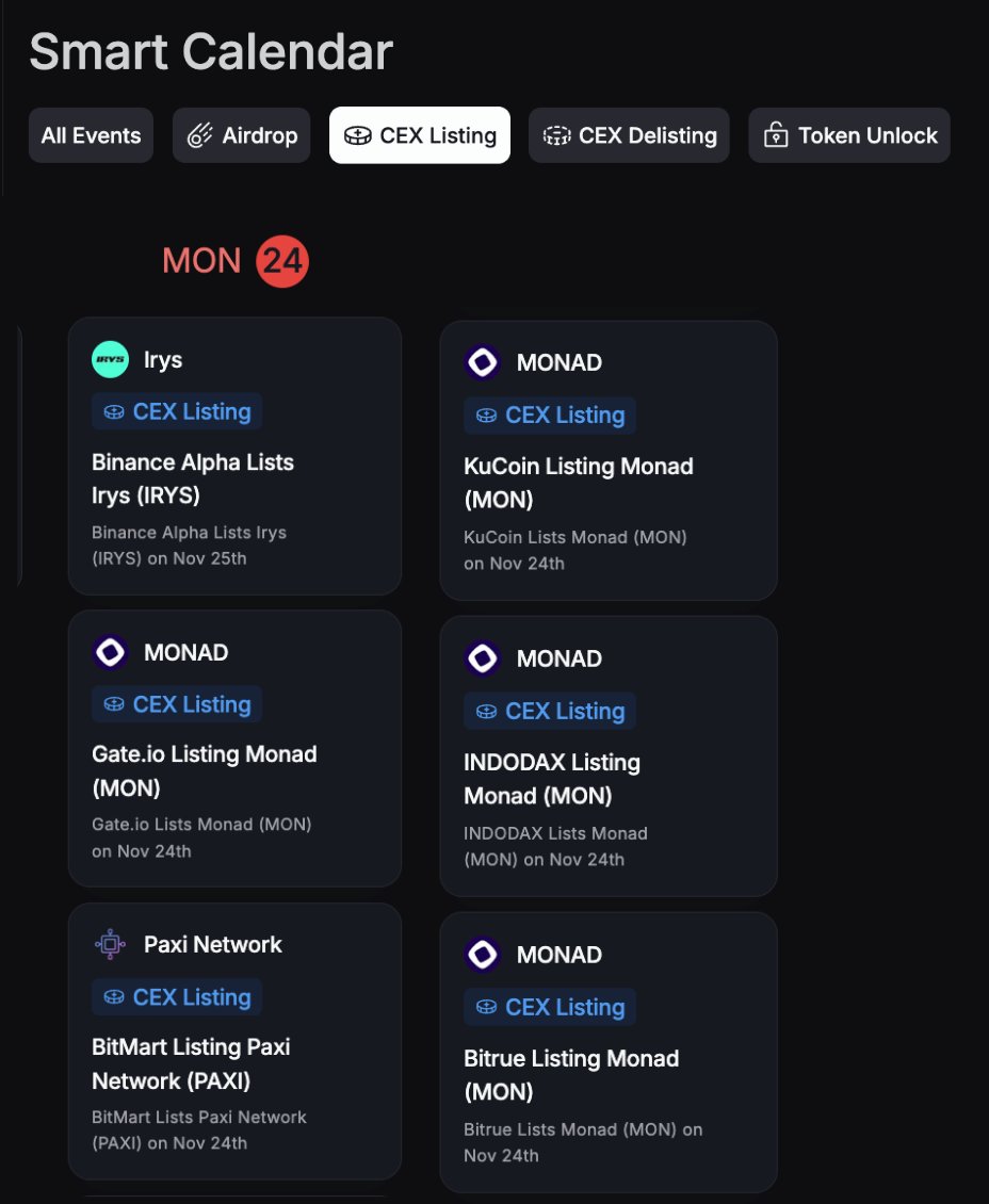 CertiKCommunity's tweet photo. 📅 Smart Calendar

A big day for @monad ($MON) listed across multiple major exchanges:›

• @kucoincom 
• @Gate
• @indodax 
• @BitrueOfficial 

See full calendar on Skynet: https://t.co/uluuI8Bb4X https://t.co/g1VcIcnBUW
