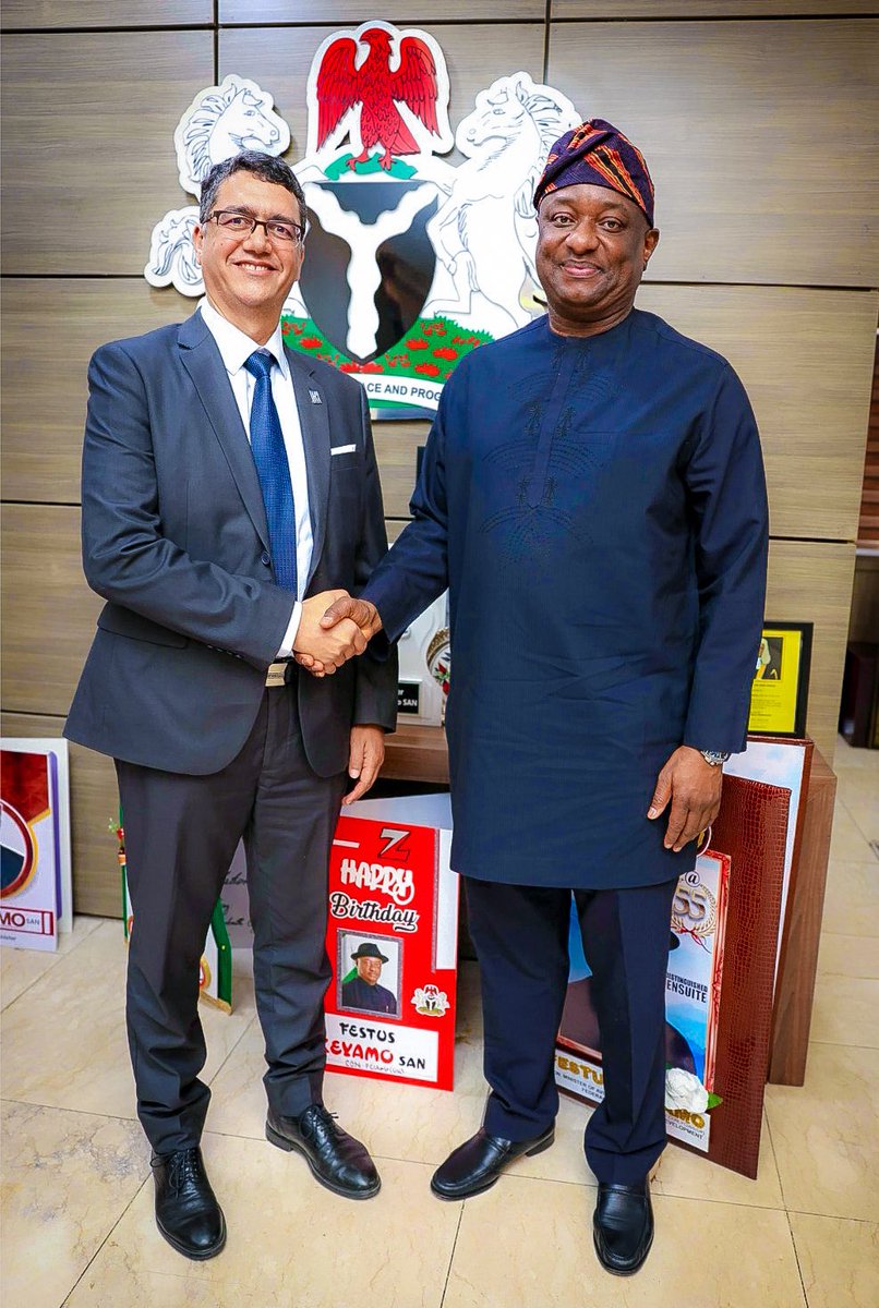 FAAN_Official's tweet photo. Courtesy Visit of ACI-Africa Secretary-General to the Honourable Minister

The Secretary-General of @ACI_Africa , Mr. Ali Tounsi, paid a courtesy visit to the Honourable Minister of Aviation and Aerospace Development, @fkeyamo , SAN, during his official trip to Nigeria. https://t.co/wCaLBj0b76