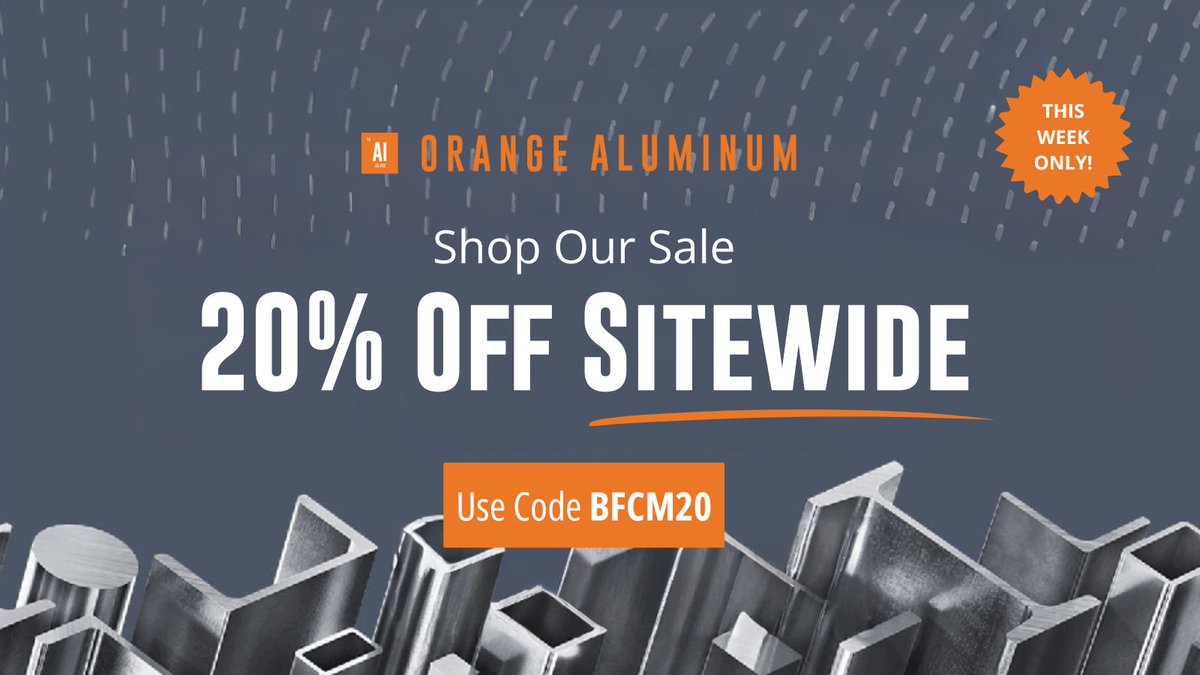 Our BFCM sale is live: 20% off sitewide with code BFCM20.

You can stack the discount with closeout pricing for additional savings.

Strong time to stock up before year-end.

Shop: orangealuminum.com/closeout-sale-…

#OrangeAluminum #BlackFridaySale #CyberMondaySale