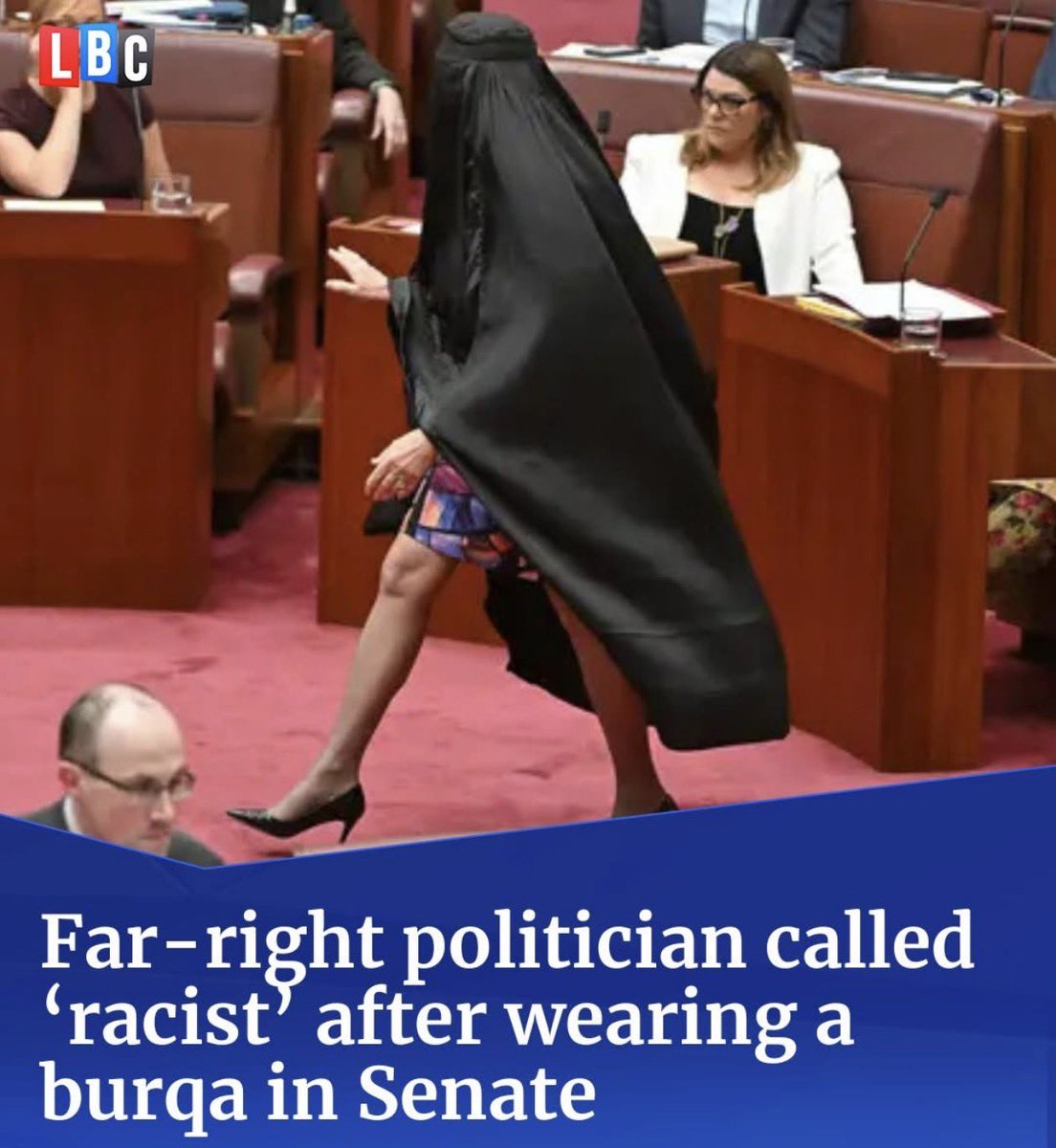 She wanted to ban the Burqa
The left said women can wear what they want
So she wore a Burqa
The left called her racist

You just cannot win