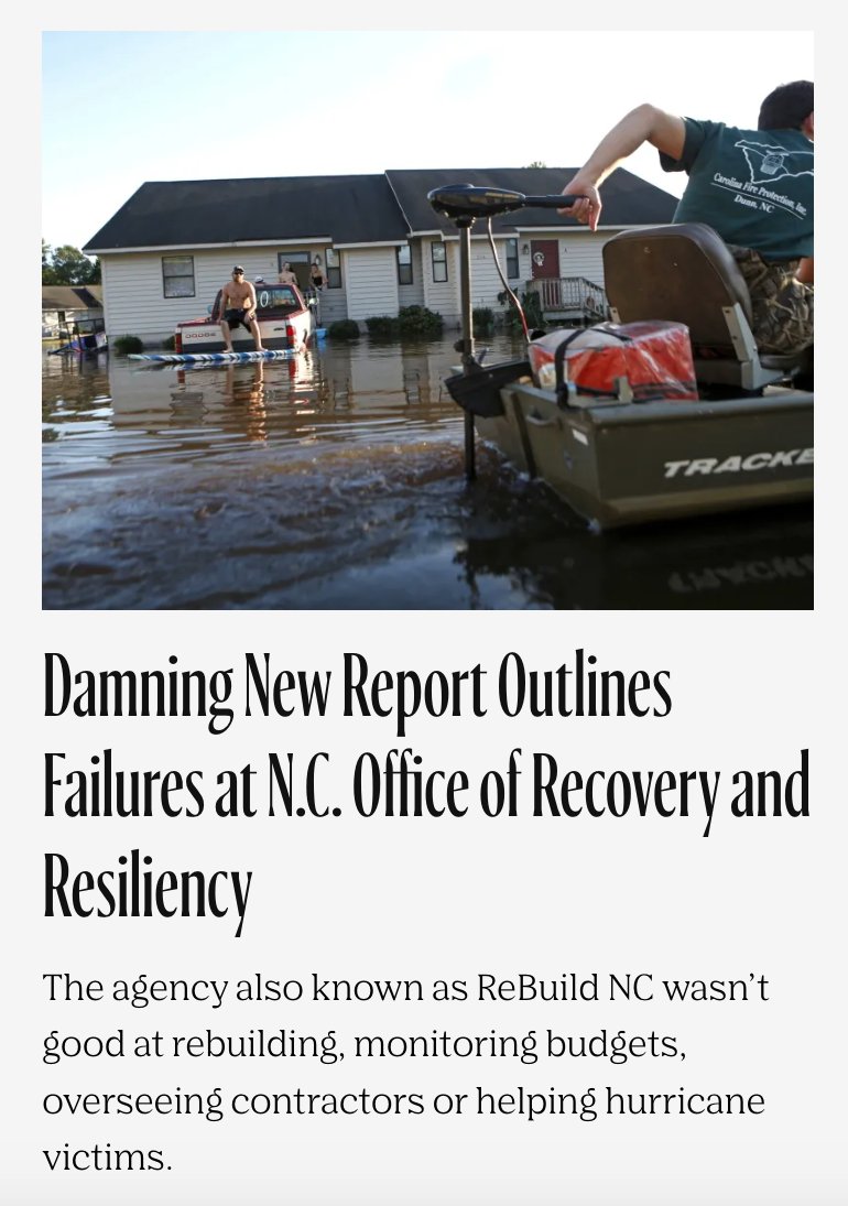 .<a href="/RoyCooperNC/">Roy Cooper</a>'s hurricane recovery agency "wasn't good at rebuilding, monitoring budgets, overseeing contractors, or helping hurricane victims" according to a devastating new audit.

When it comes to fighting for North Carolina, we can't trust Cooper.

#NCPOL #NCSEN