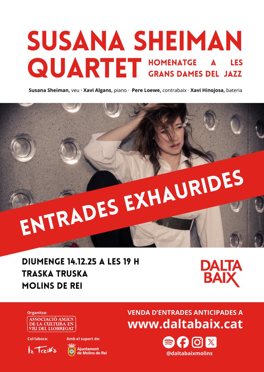 ENTRADES EXHAURIDES!!!❤️

Encara no havíem anunciat el darrer concert de la temporada que ja heu acabat les entrades!🫢

🗓️Ens veiem el diumenge 14 de desembre a la Traska!

#músicaenviu #susanasheiman #jazzquartet #jazzvocal #jazzsinger #molinsderei #daltabaixmolins