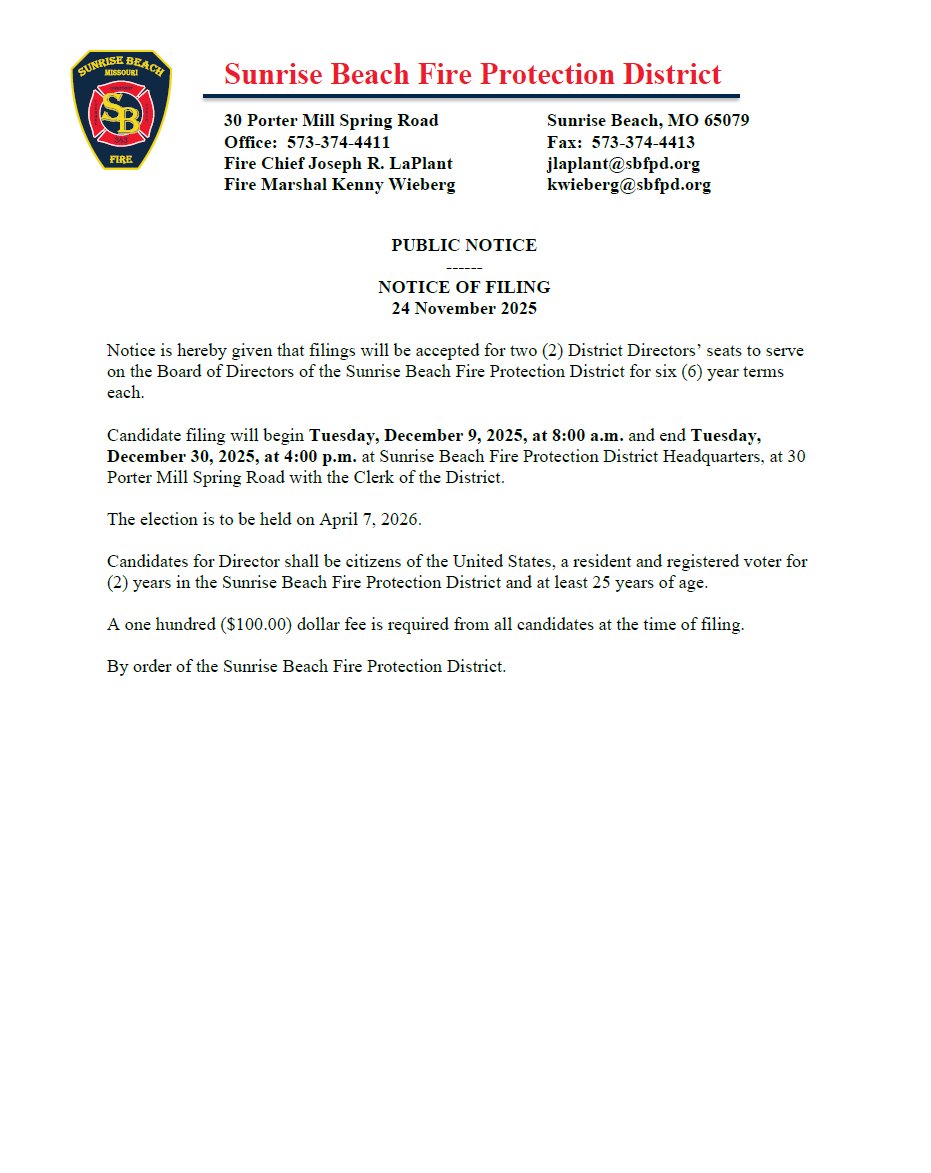 SBFPD's tweet image. Public Notice - Notice of Filing