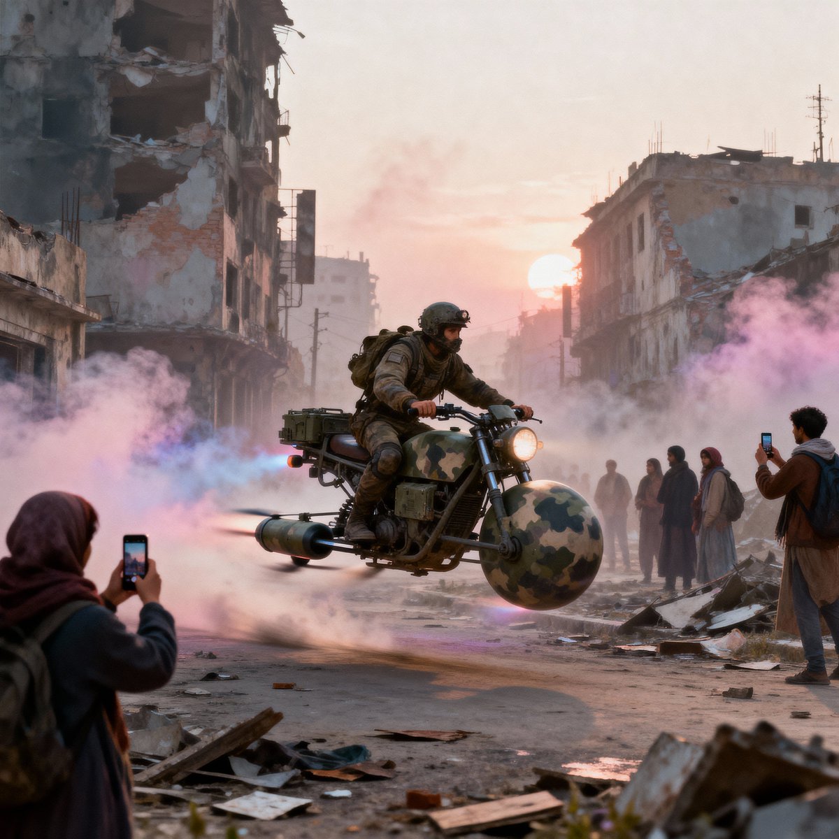 yabhishekhd's tweet image. Future Warfare
A soldier rides a futuristic hover bike through a war-torn street, while onlookers record the moment on their phones — reality and sci-fi blending into one frame.

Created using Freepik’s AI Text-to-Image generator on AI Model: Seadream 4.

🧵 (2/3)