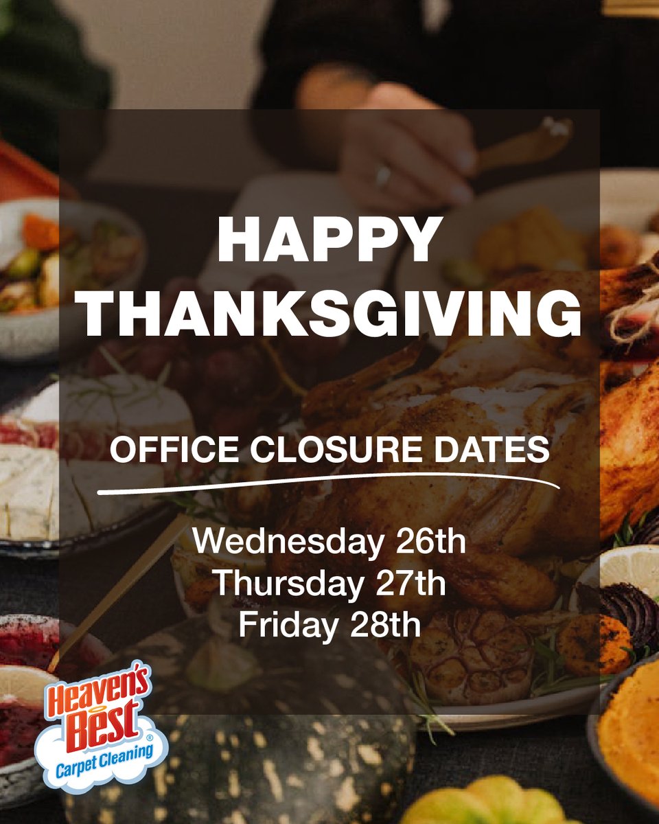 Happy Thanksgiving! 🦃

This season, we’re grateful for our amazing customers, our hardworking technicians, and the opportunity to make homes brighter and fresher all year long. 

We will be closed Wednesday–Friday, November 26–28.

#HappyThanksgiving
#HeavensBest