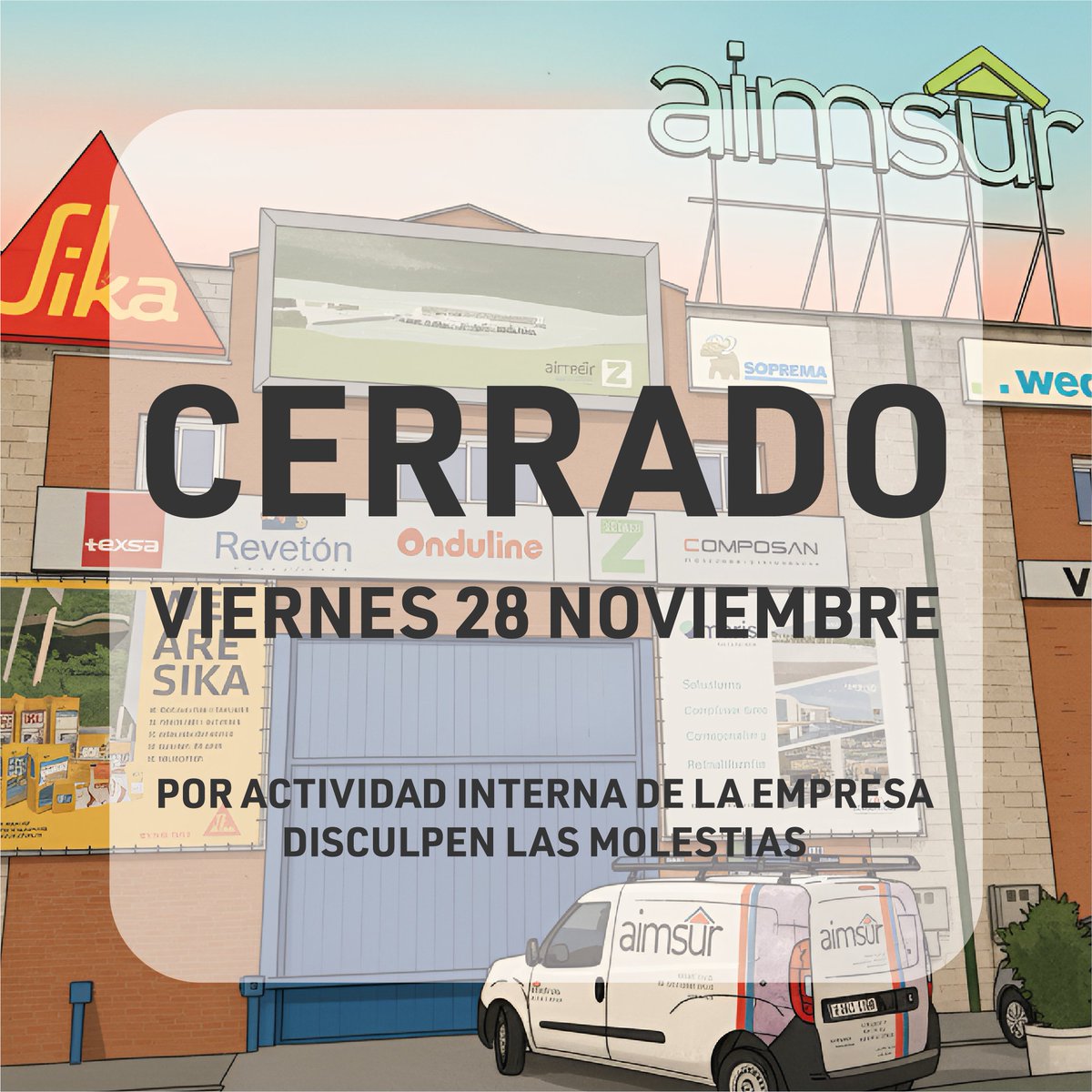 🔔 ¡AVISO IMPORTANTE!

Este viernes 28 de noviembre nos tomamos un respiro para una jornada interna de equipo 🤝.

📆 El lunes volvemos con toda la energía y en nuestro horario habitual.

¡Gracias por vuestra comprensión y confianza! 💚

#cerrado #volvemosellunes #Aimsur