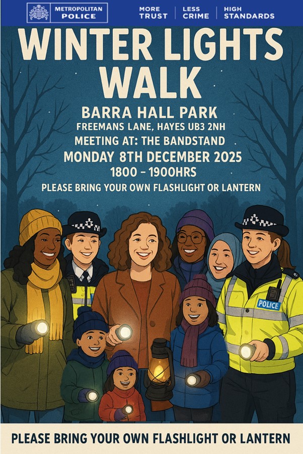MPSBelmoreXH's tweet image. Bring a flashlight and join us for a “Winter Lights Walk” 🕯️🌜
Barra Hall Park
Monday 8th December 2025
1800-1900hrs
#MyLocalMet 
#CommunityPolicing 
#MeetTheBeat
#CommunityCrimeFighting