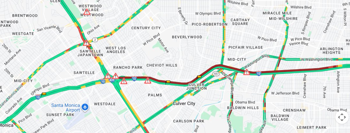 CaltransDist7's tweet image. ⚠️TRAFFIC ADVISORY ⚠️ All lanes closed on Westbound I-10 to I-405 due to big rig collision for unknown duration. Expect delays. Seek alternate routes if possible.