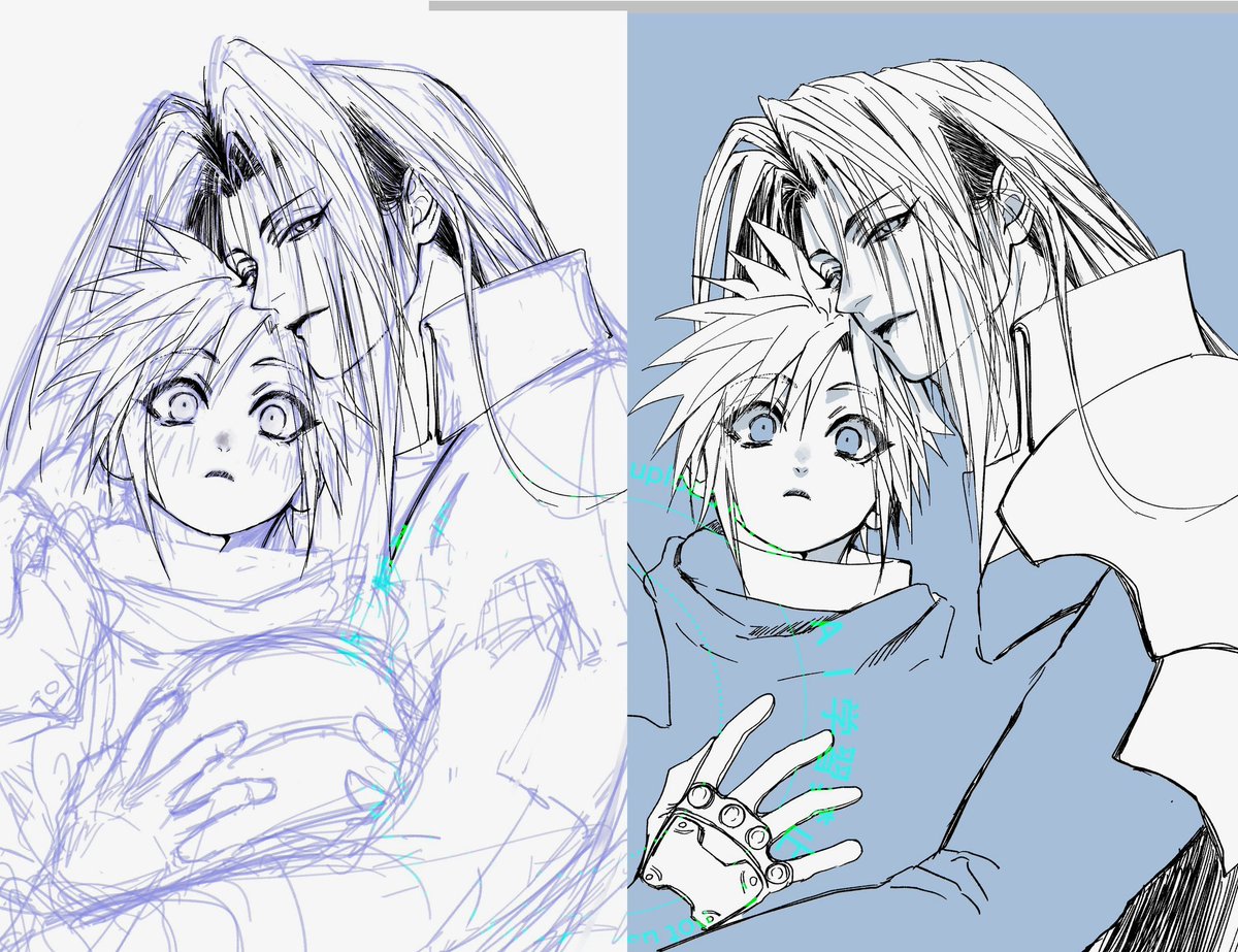 【バリバリの作業途中】左側がbefore、右側がafterやっぱりセフィロスの髪の毛って大事よね😌