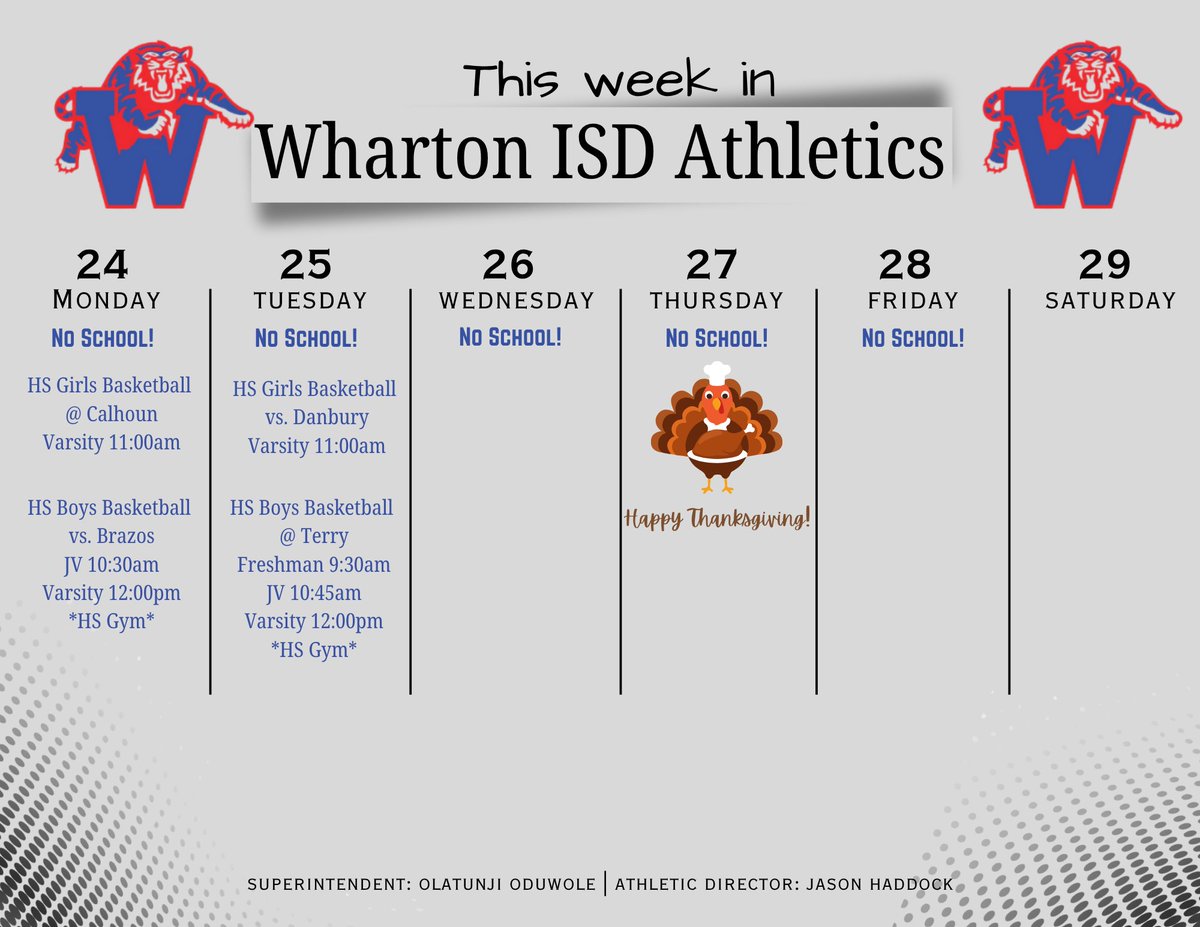 We may be on Thanksgiving Break but there are still opportunities to support the Tigers!  Basketball in full swing to keep you plenty busy before turkey day!
#TigerPrideRising #RestoreTheRoar