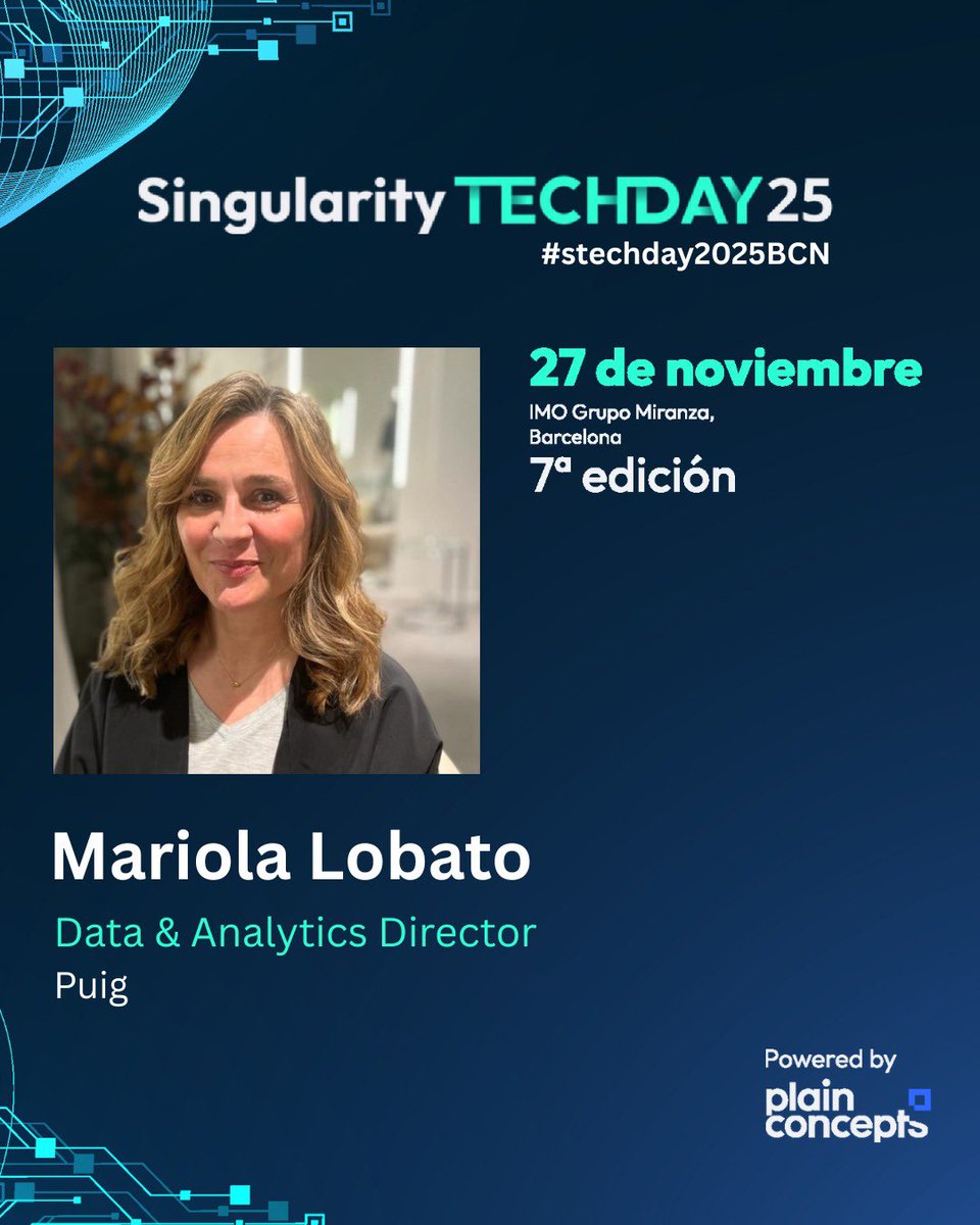 plainconcepts's tweet image. ¡Mariola Lobato también será una de las protagonistas del #STechDay2025bcn! 🙌🏻

Participará en la mesa redonda junto a otros expertos del sector y hablarán sobre cómo integrar la #IA, las oportunidades que impulsa y los retos que afrontan. 💡

🔗singularitytechday.com