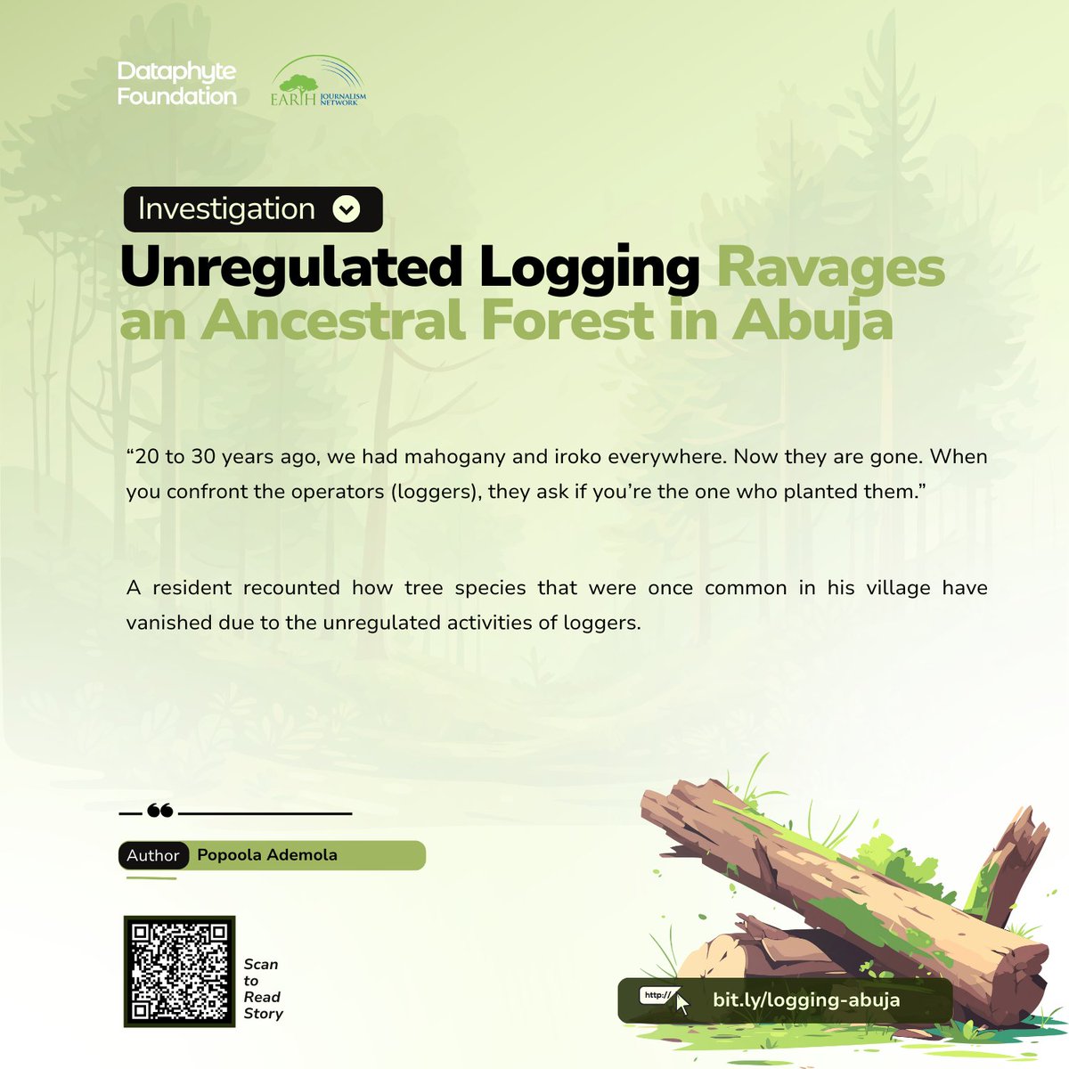 Dataphyte's tweet image. Like many forests across the country, the biodiversity and tree species in the Yangokuchi Forest in the Rubochi Ward of Kuje Area Council, Abuja, are gradually depleting due to the unregulated activities of loggers.

Tree species such as mahogany and iroko are among the most…