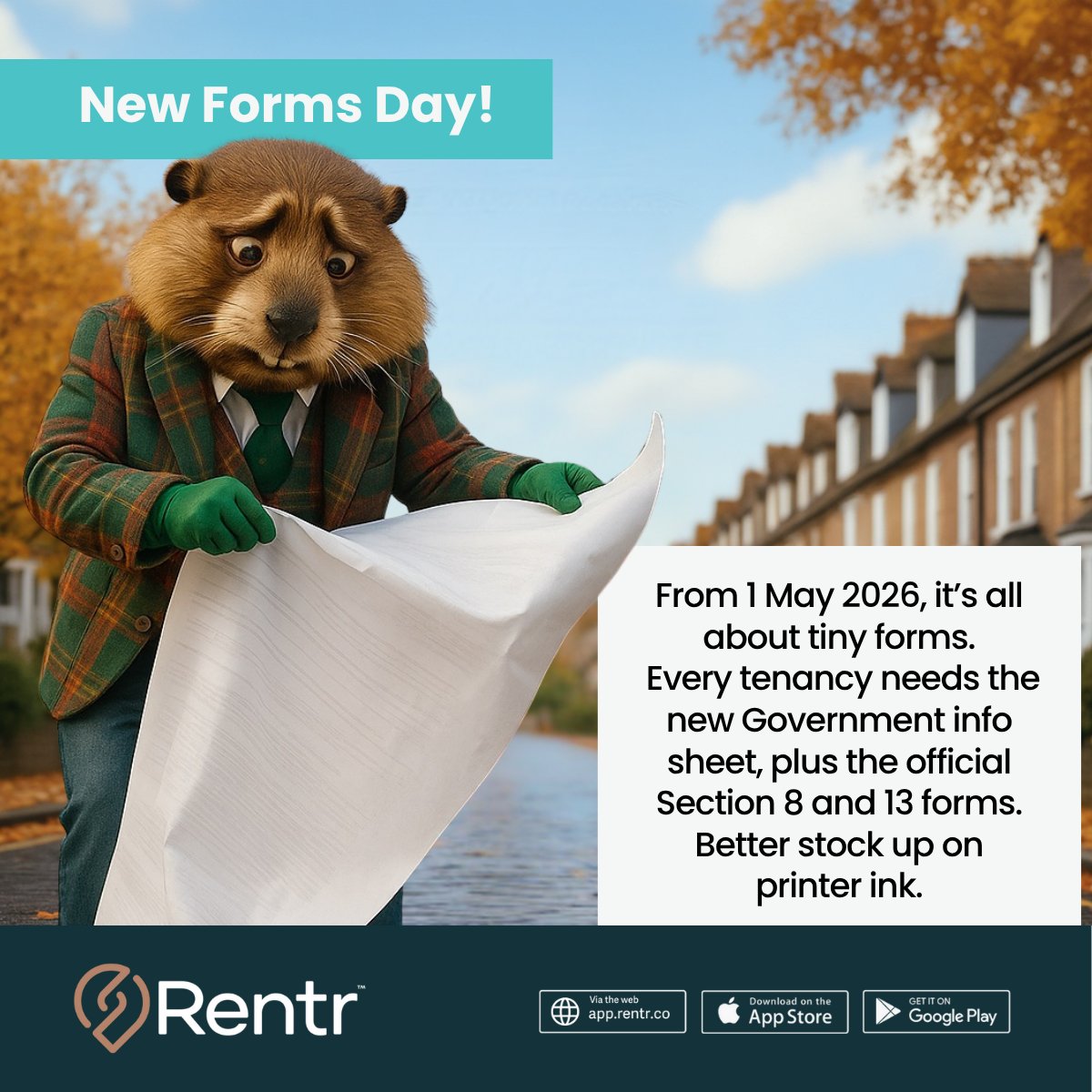 Rentr_co's tweet image. New Forms Day is coming! 📝
From 1 May 2026, every tenancy needs the new gov info sheet plus Form 3A (Section 8) and Form 4 (Section 13).
Old forms = invalid notice. Update that binder!

#PaperworkParty #RRAUpdates #StayLegal