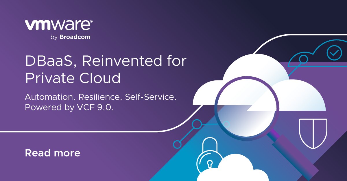 vmwarevcf's tweet image. Want to accelerate your private cloud journey?
Discover how VMware Cloud Foundation 9.0 is empowering database teams with next-gen data services in our latest Blog Breakroom Chat.

🔗 Read the full blog: blogs.vmware.com/cloud-foundati…
#VMwareByBroadcom #VCF #DBaaS #DataServices