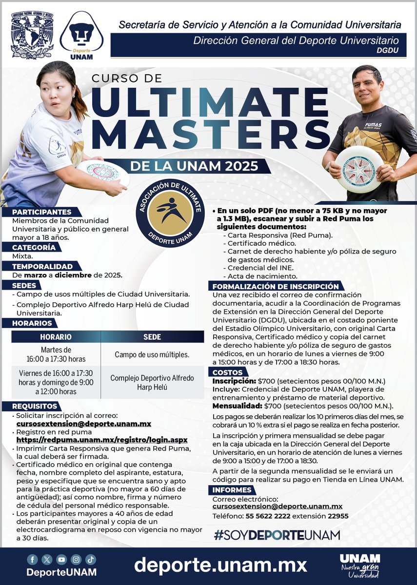 DeporteUNAM's tweet image. 🔝 Anímate a participar en nuestros cursos #Masters 2025 🐾

✨ Kendo
🥏 Ultimate

¡Y muchos más! ℹ️ cursosextension@deporte.unam.mx
Tel. 55 5622 2222 ext. 22955

#SoyDeporteUNAM
