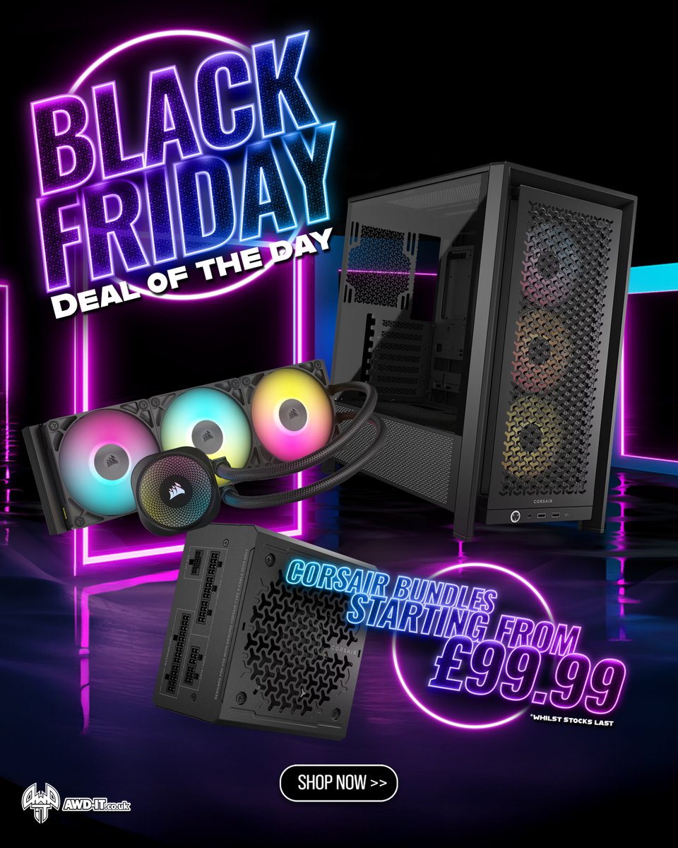 🎉 Black Friday DOTD 🎉

Upgrade your setup without breaking the bank! Corsair bundle deals from just £99.99
Cases that look as good as they perform, coolers that keep things running smoothly, fans and PSUs built to last—each bundle is a no-brainer.

💨 Grab yours whilst stocks