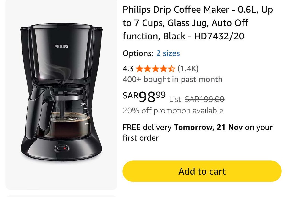 يا جماعة… ماكينة القهوة من فيليبس بسعر ولا في الأحلام!
تحضير سريع، جودة ثابتة، وتكفي ٧ أكواب…
وبـ 98 ريال فقط في أمازون 😍
عندهم عروض على كل شيء🔥

كود الخصم: AZIZ3
رابط المتجر:
amazon.sa/whitefriday/?_…

#Amazonfinds #WFS 

AD