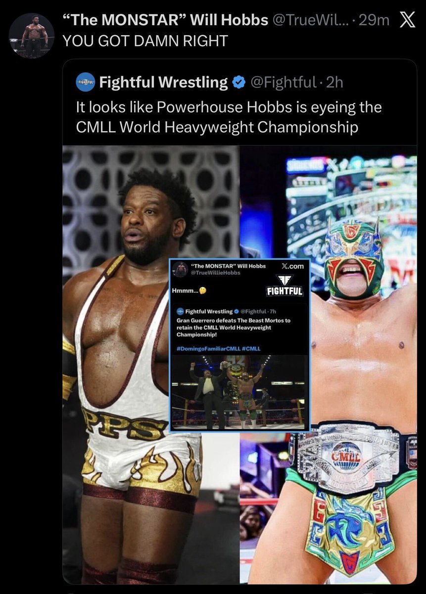 GRAN GUERRERO CHALLENGES ANY WRESTLER IN AEW TO TRY TO TAKE THE CMLL WORLD HEAVYWEIGHT TITLE OFF OF HIM AND POWERHOUSE HOBBS SAID HES UP FOR THE CHALLENGE 👀👀👀