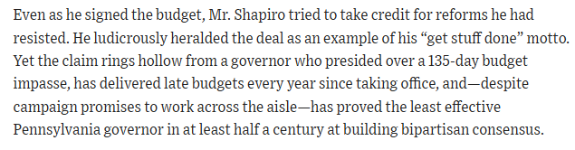 MyCommonwealth's tweet image. 🚨Josh Shapiro Lost His Own Government Shutdown🚨

🎯&quot;Even as he signed the budget, Mr. Shapiro tried to take credit for reforms he had resisted.&quot;

From @AndrewLewisPA and @MeganMartin815 for @WSJ
