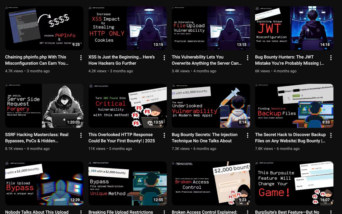 thehacktivator's tweet image. Want to learn bug bounty &amp;amp; cyber security  for free? I&apos;ve uploaded over 170+ videos that covers everything from recon, basic vulnerabilities to diving deep into the application like a real hacker!

Check it out here: youtube.com/c/BePracticalT…