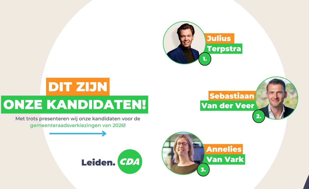 CDA_Leiden's tweet image. Met trots presenteren we de CDA-kandidaten voor de gemeenteraadsverkiezingen van maart 2026! Ze staan klaar voor Leiden! 

Maak kennis met onze kandidaten: cda.nl/zuid-holland/l…