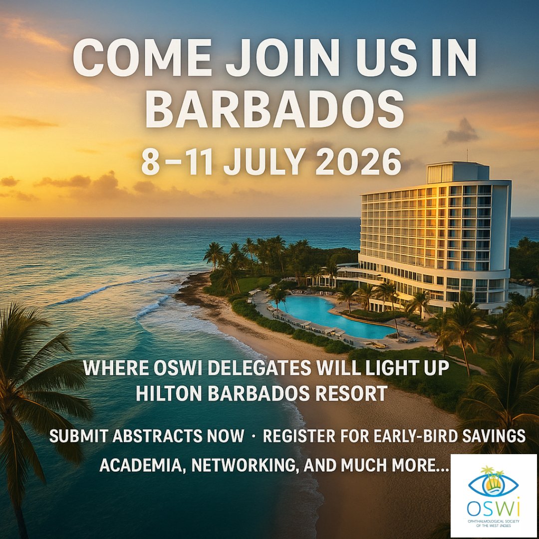 OSWINET's tweet photo. 🌴✨ Barbados, We’re Coming! ✨🌴

Get ready, OSWI family — we’re lighting up the Hilton Barbados Resort this 8–11 July 2026!
Three days of brilliance, breakthroughs, and Caribbean magic await. 👁️
📢 Submit your abstracts now
💥 Grab Early Bird savings https://t.co/2rNEDTKGc6 https://t.co/tPx2YUowxy