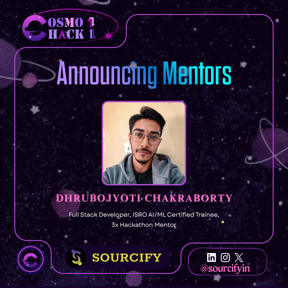 SourcifyIN's tweet image. Meet Your Mentor : @DhrubojyotiCha9 ✨

Dhrubojyoti is A Full Stack Developer and ISRO AI/ML Certified Trainee, he brings 3x Hackathon Mentor experience to guide your innovation journey. 💻🧠✨

#COSMOHACK1 #Hackathon #Mentor #Tech #FullStack #AI #ML #ISRO #SOURCIFYIN