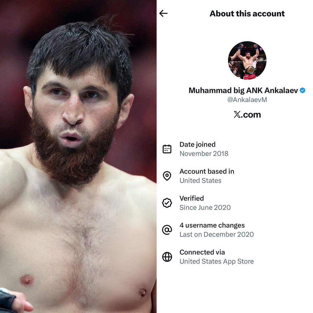 Home_of_Fight's tweet image. 😅 New X location feature shows Magomed  Ankalaev&apos;s account was created and is operated in the United States 🇺🇸