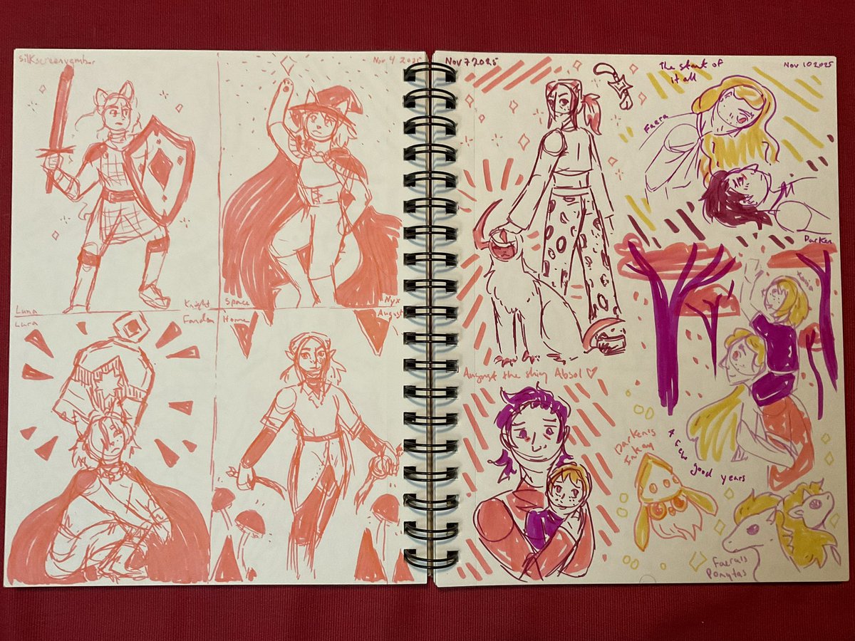 MRiverclan's tweet image. Silkscreenvember prep, Plza doodles, favourite characters trend sketches, oc studies and moving vibes! #art #sketchbook #oc #ocs