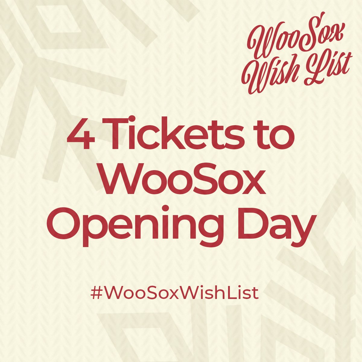 WooSox's tweet image. We have 4 tickets to Opening Day up for grabs 🥰🎁 #WooSoxWishList 

RT for a chance to win!