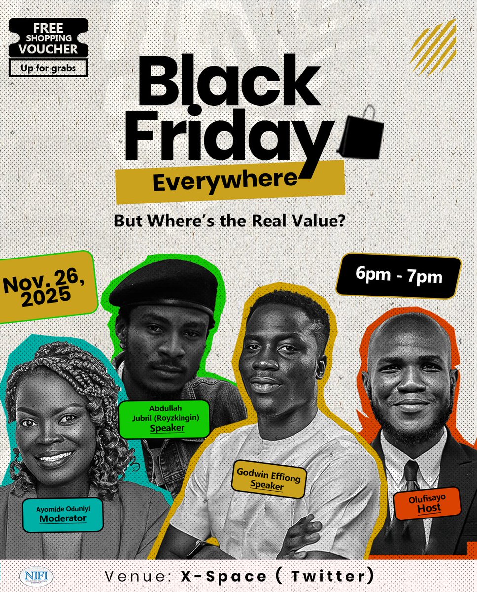 AltBankNg's tweet photo. Shopping smart or shopping loud , which side are you on? 🤔 

Join leading industry experts as they dissect the realities behind seasonal pricing, consumer behavior, and the future of e-commerce in Nigeria.

Be part of the conversation on X-Space.

🗓️ Wednesday, November 26th, 2025
🕖 6–7PM

Book a FREE slot on https://t.co/9tl0W8elBB

#altbank #ecommerce #blackfridaydeals