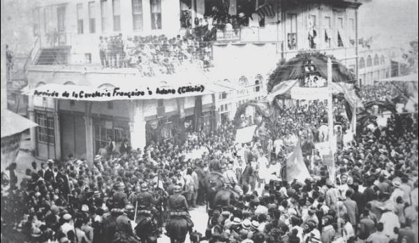 TimeDecoded's tweet image. French Cavalry are welcomed by the Christian community when marching into Adana.