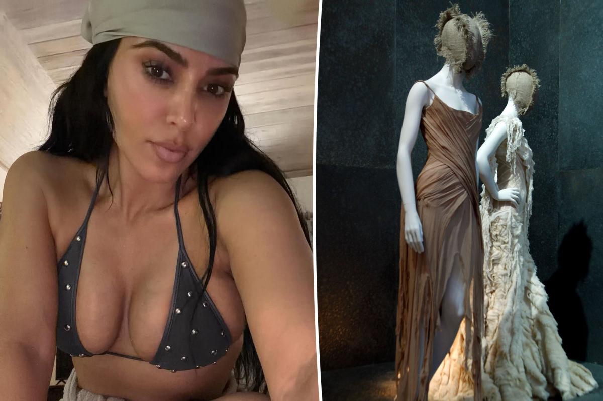 kim kardashian wore a 22-year-old dress in the ocean Kim Kardashian swims in the ocean wearing historic Alexander McQueen dress shown at the Met