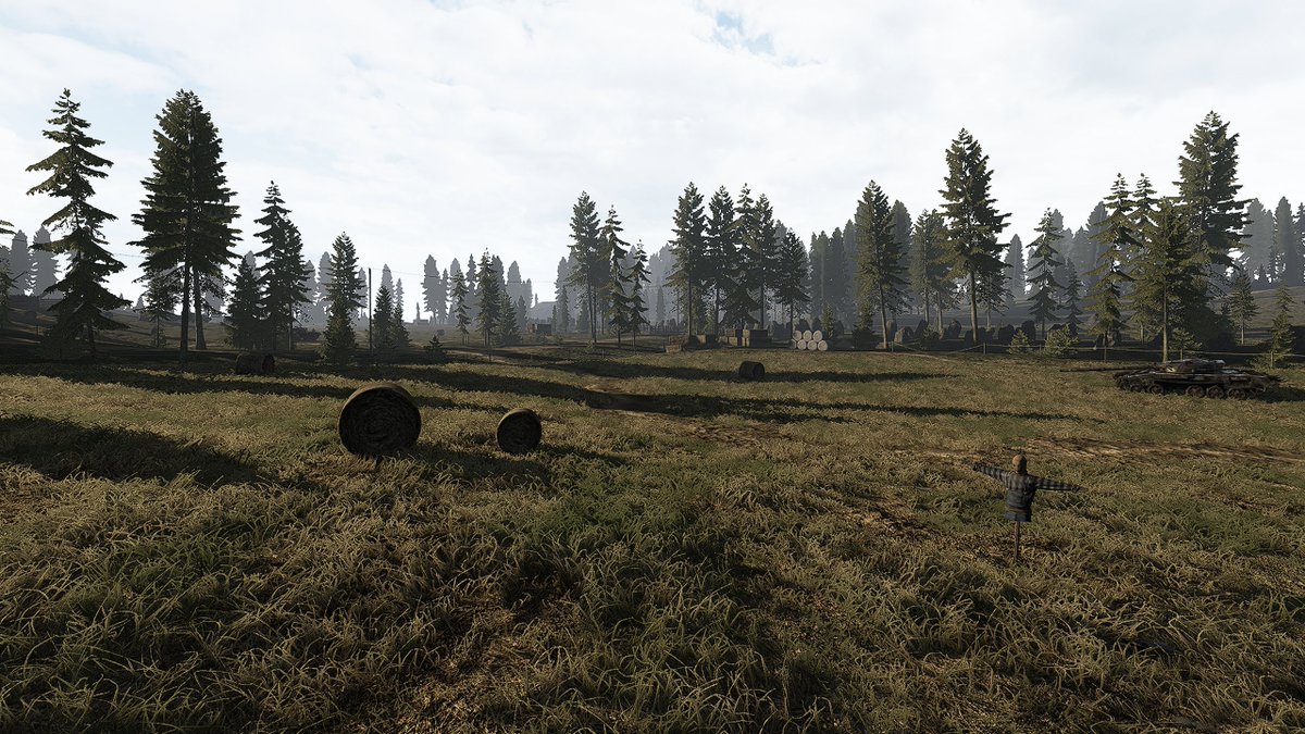 roadtovostok's tweet image. Here&apos;s some more WIP screenshots of the Outpost map that I&apos;m currently working.

I have feeling that there will be a lot of &quot;false firing&quot; towards the scarecrows but the good thing is that if the AI bugs out into the T-pose, they will have a perfect decoy pose to blend in :)