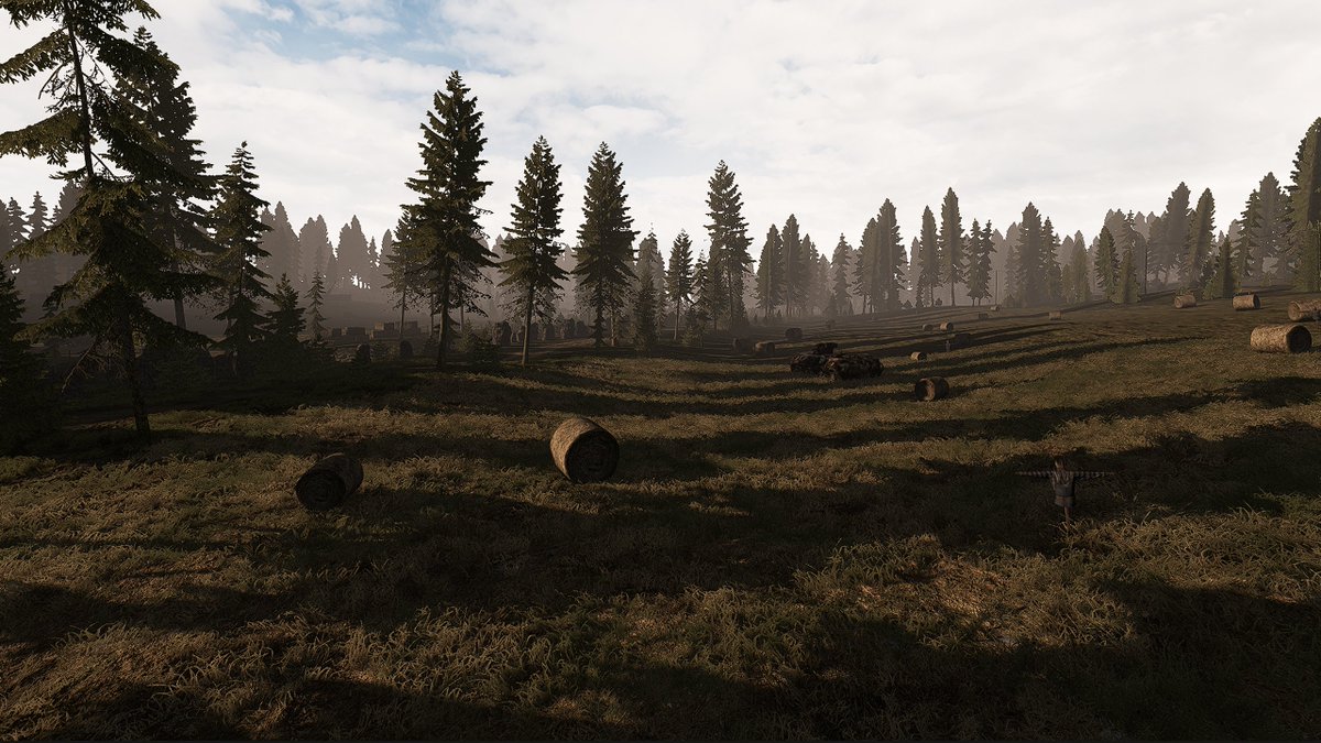 roadtovostok's tweet image. Here&apos;s some more WIP screenshots of the Outpost map that I&apos;m currently working.

I have feeling that there will be a lot of &quot;false firing&quot; towards the scarecrows but the good thing is that if the AI bugs out into the T-pose, they will have a perfect decoy pose to blend in :)