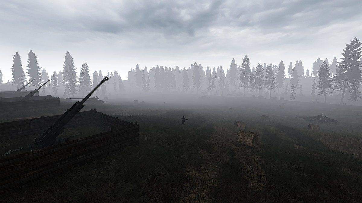 roadtovostok's tweet image. Here&apos;s some more WIP screenshots of the Outpost map that I&apos;m currently working.

I have feeling that there will be a lot of &quot;false firing&quot; towards the scarecrows but the good thing is that if the AI bugs out into the T-pose, they will have a perfect decoy pose to blend in :)