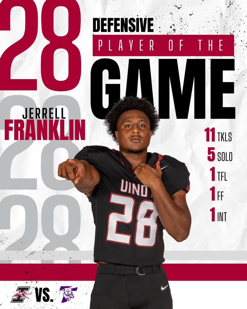 UIndyFB's tweet image. 🏈 Defensive Player of the Game 🏈

🏆 Jerrell Franklin - Linebacker

#GoHounds | #TogetherWeWin