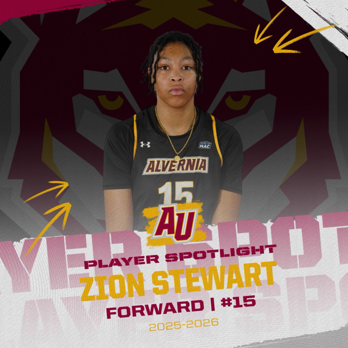 It's time to introduce your Alvernia University Women's Basketball Team.  Meet First Year #15 Zion Stewart.  Zion is a 5'11 Forward from Sicklerville, Nj.  She attended Atlantic County Institute of Technology and is majoring in Engineering.  #auwbb #golenwolves #earsup