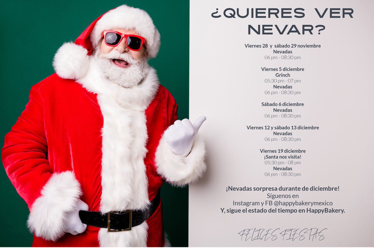 BakeryMexico's tweet image. ❄️❄️❄️ Chocolate caliente y nieve ¿en la CDMX? Sí, acá te esperamos.
¡APARTA LA FECHA! Ven a las nevadas en Happy Bakery.
📍Parroquia 306 #navidad #espiritunavideño #cdmx #coloniadelvallecdmx #delvalle #alcaldiabenitojuarez