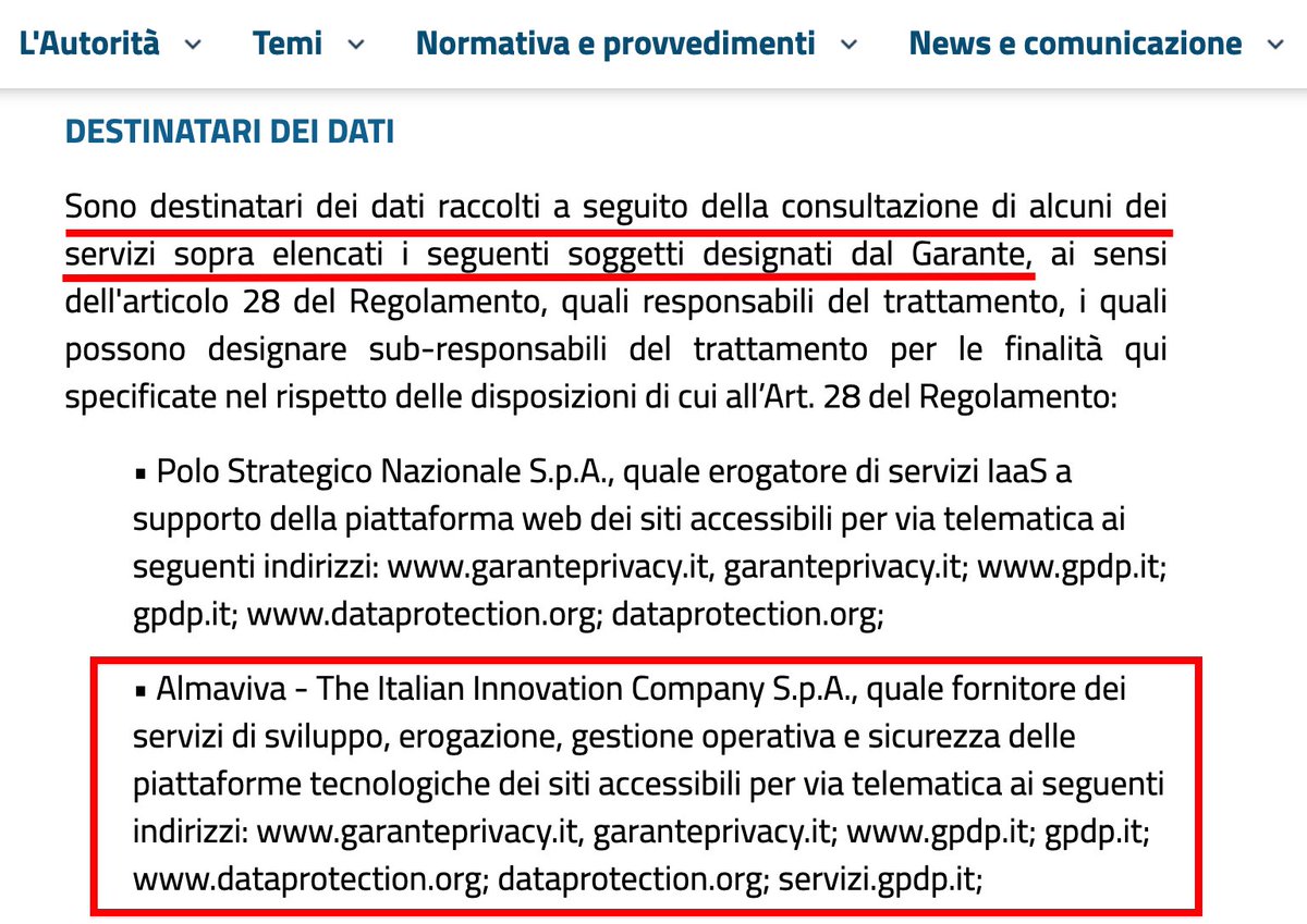 sonoclaudio's tweet image. Torniamo, un attimo, al  #DataBreach di #Almaviva per cercare di capire come, visto il momento complicato, il @GPDP_IT gestirà la pratica, partendo da qui:

▪️Informazioni sul trattamento dei dati personali degli utenti che consultano i siti web del Garante:
🔗…