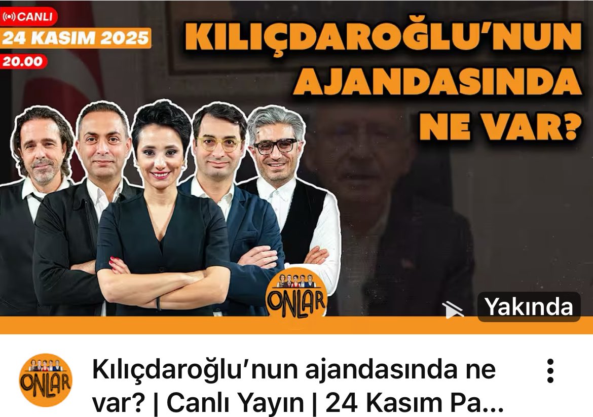 Onlar yayını başlıyor. Kılıçdaroğlu’nun ajandasında ne var? | Canlı Yayın | 24 Kasım Pazartesi ... youtube.com/live/Vk9BP01Gj… <a href="/YouTube/">YouTube</a> aracılığıyla
