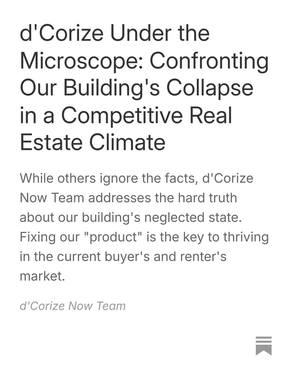 dCorizeNowTeam's tweet photo. d'Corize Under the Microscope: Confronting Our Building's Collapse in a Competitive Real Estate Climate https://t.co/gGktHDw5xs #realestate #realtor #housingmarket #homebuyers #investmentproperty #MarketUpdate #justlisted #forsale #rentals #forrent #rentersrights #rentalmarket https://t.co/ldFISbTD2y
