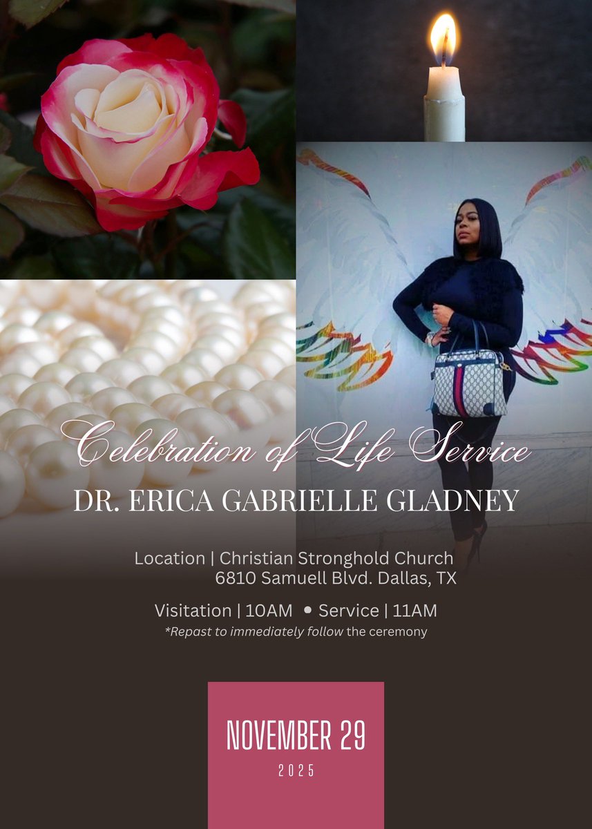 jsunaaDFW's tweet image. With heavy hearts, we share the passing of Dr. Erica Gladney. She lived boldly and lifted others. A proud JSU alumna, devoted AKA, and champion for her students. Her impact will live on. 

Celebration of Life – 11/29 11AM
Christian Stronghold Church - Dallas, TX