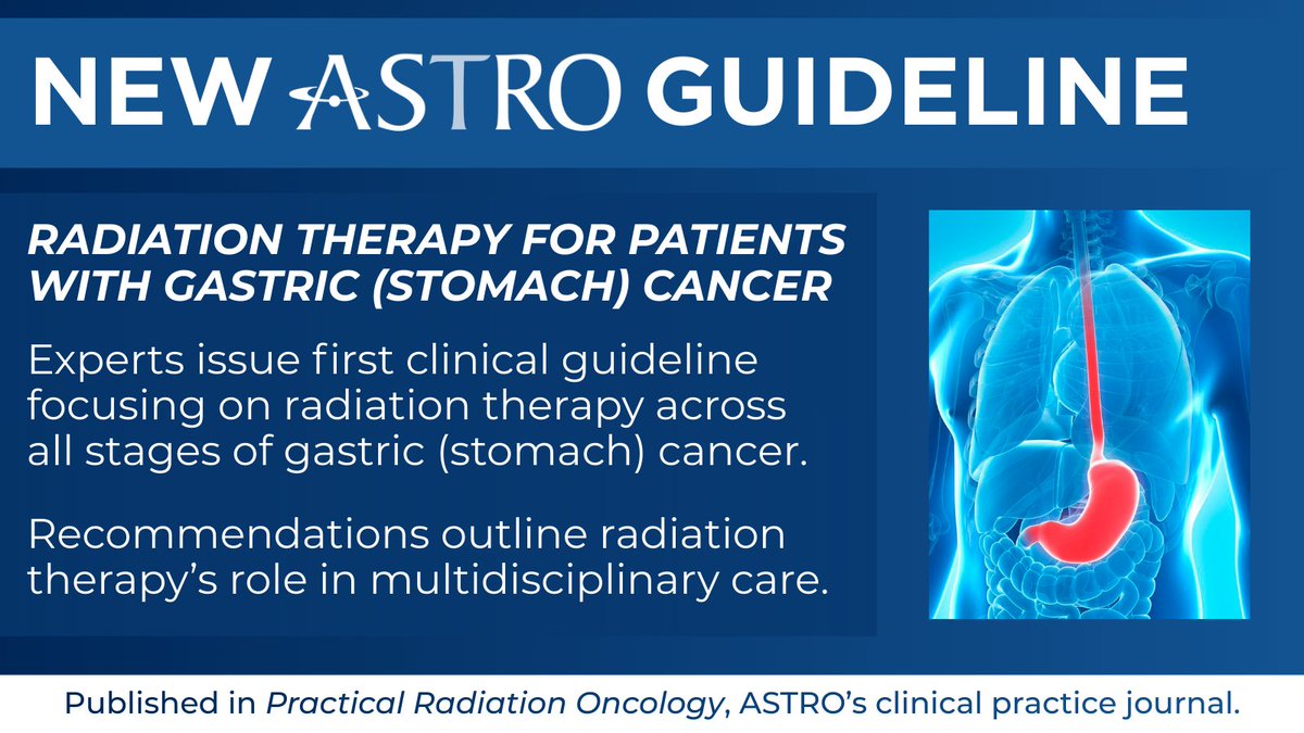 ASTRO_org's tweet image. New ASTRO Guideline in #PracticalRO:
Radiation Therapy for Patients with Gastric (Stomach) Cancer

Experts issue first clinical guideline focusing on radiation therapy across all stages of gastric (stomach) cancer. Recommendations outline radiation therapy’s role in…