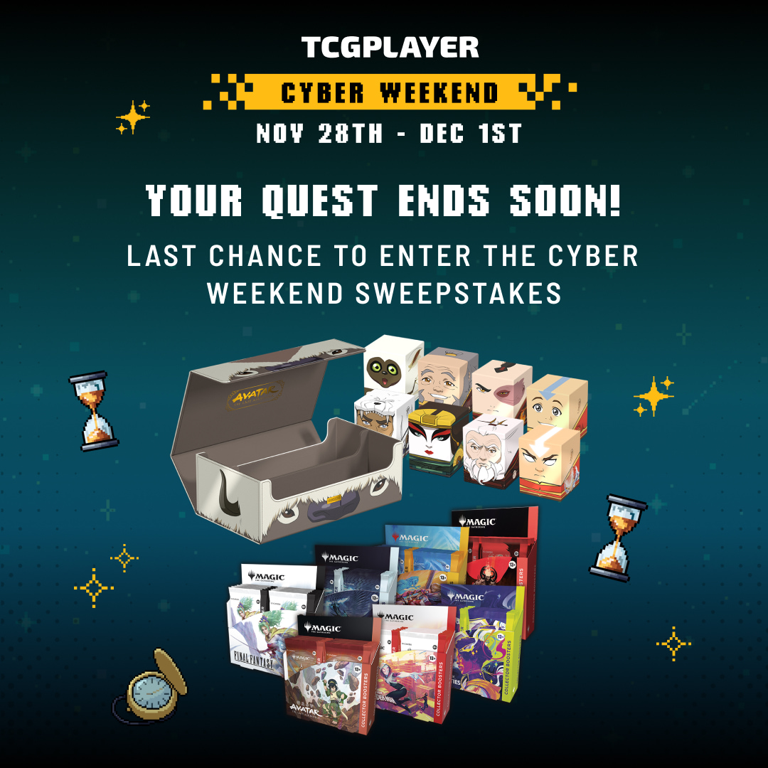 TCGplayer's tweet image. There’s only a few hours left to get your hands on sweet loot! Head over to the link in our profile to enter our Cyber Weekend 2025 Sweepstakes! Hurry: you’ve only got a few hours left!